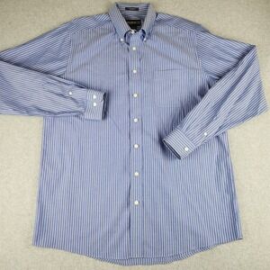 Eddie Bauer Mens Large Tall Blue Striped Wrinkle Resistant Relaxed Fit Shirt L